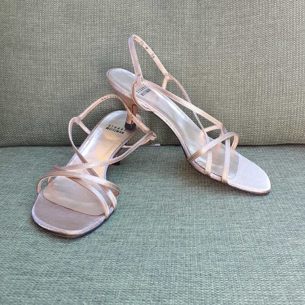 Stuart Weitzman gold strappy kitten heel sandal